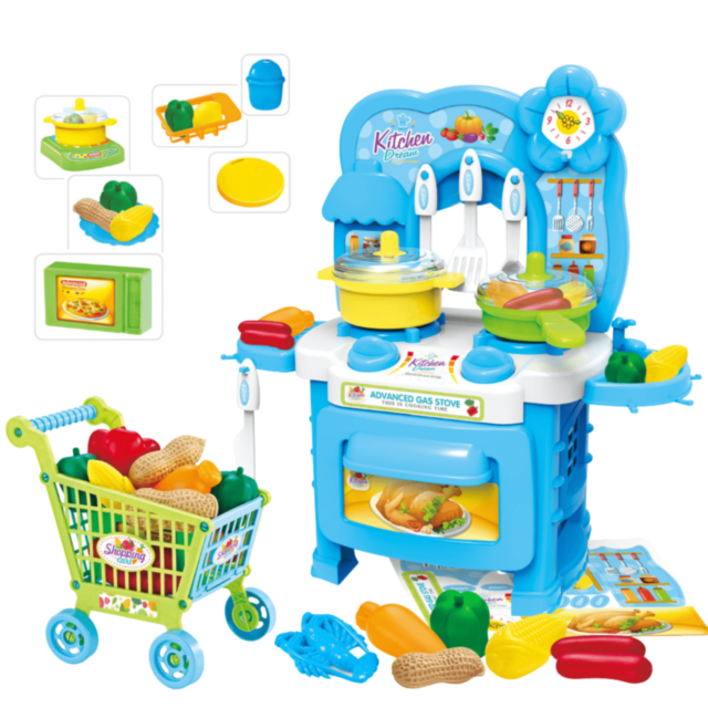 Bucătărie de Jucărie cu Cărucior de Cumpărături