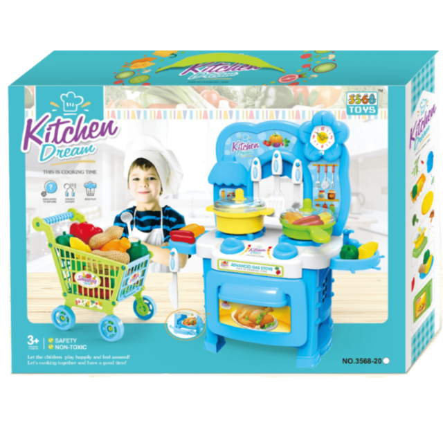 Bucătărie de Jucărie cu Cărucior de Cumpărături