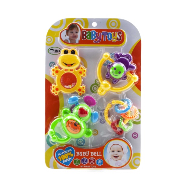 Set 4 Zornăitoare, Broscuță, 2 Maimuțe și Inele Colorate