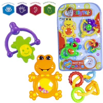 Set 4 Zornăitoare, Broscuță, 2 Maimuțe și Inele Colorate | image