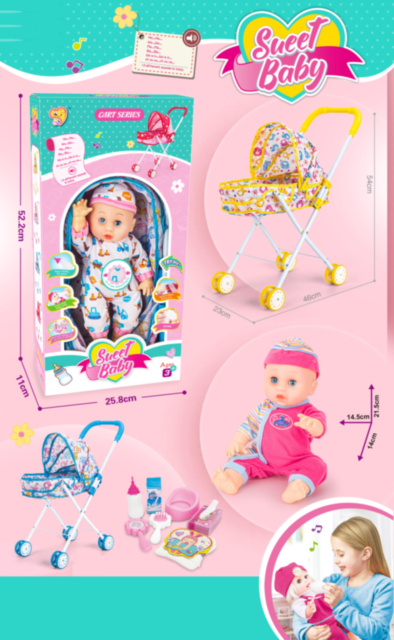 Păpușă Sonoră cu Cărucior și Accesorii de Îngrijire