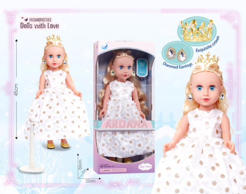 Păpușa Ardana din Vinil în Rochie Albă cu Suport