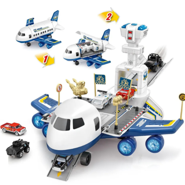 Aeronavă de Poliție cu Funcții de Pista și Vehicule – Jucărie Interactivă pentru Copii