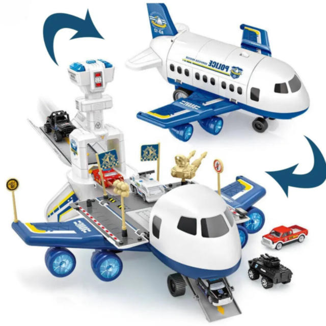 Aeronavă de Poliție cu Funcții de Pista și Vehicule – Jucărie Interactivă pentru Copii