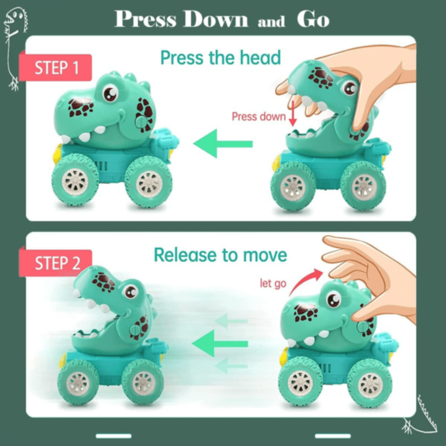 1buc. Mașinuță Dinozaur Colorată Press & Go (model aleatoriu)