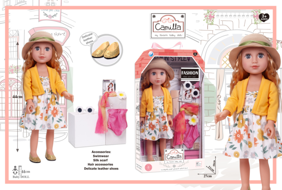 Păpușă Stilată din Vinil cu Pălărie și Accesorii, 45cm