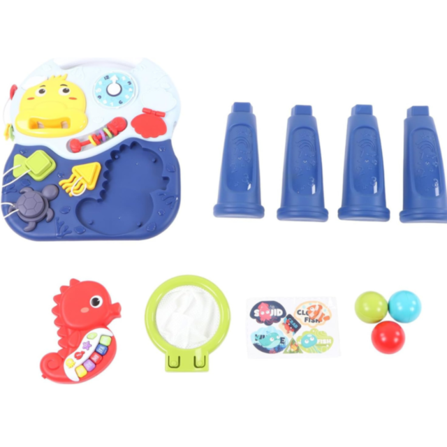 Măsuță Interactivă 3 în 1 cu Pian, Coș de Baschet și Activități Educative