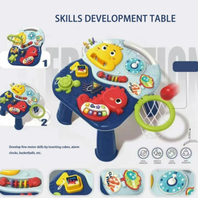 Măsuță Interactivă 3 în 1 cu Pian, Coș de Baschet și Activități Educative