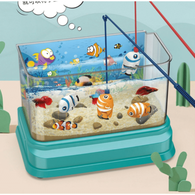 Acvariu de jucărie cu pești magnetici, lumină și muzică