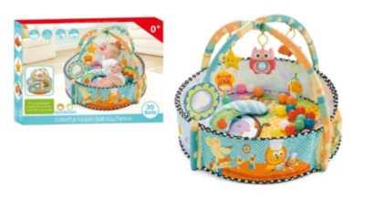 Covoraș de Joacă 0-5luni, cu Marginile Ridicate, 2 Arcade cu Zornăitoare și 30 Mingi Incluse | image
