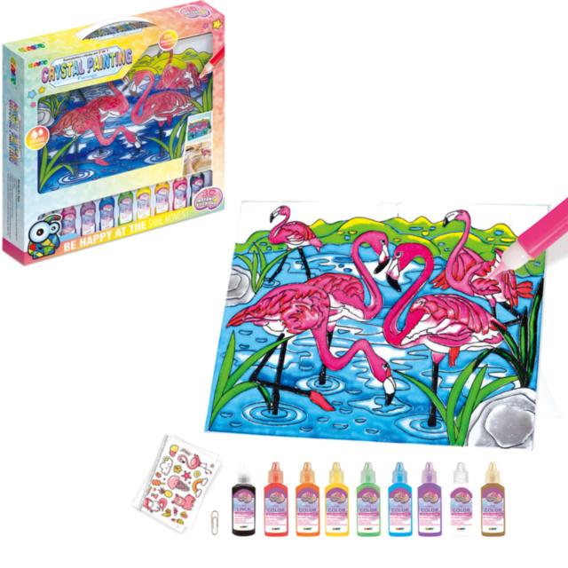 Set Pictură pe Sticlă Vitralii Flamingo Roz cu Autocolante