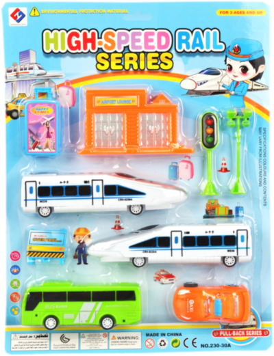 Set 2 Trenuri, Taxi și Autocar cu Semne de Circulație | image