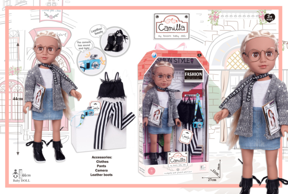 Păpușa Fashion din Vinil cu Set de Hainuțe și Aparat Foto, 45cm