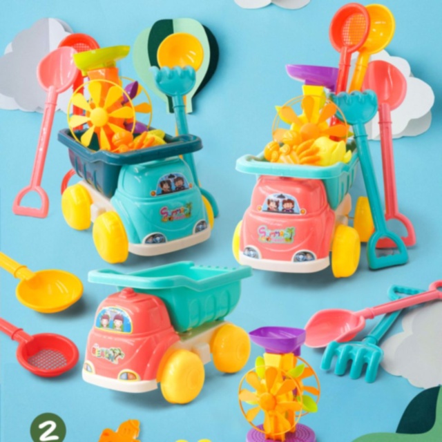 Camion cu Jucării de Plajă și Moară de Apă – 35 cm (culoare aleatorie)