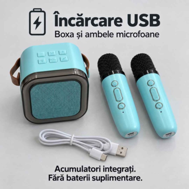 Set karaoke pentru copii cu boxă și două microfoane
