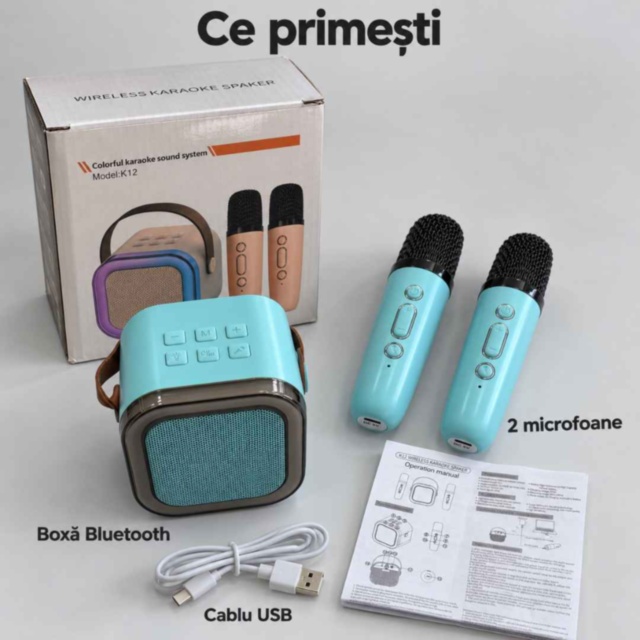 Set karaoke pentru copii cu boxă și două microfoane