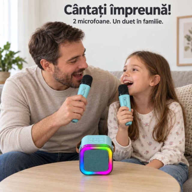 Set karaoke pentru copii cu boxă și două microfoane