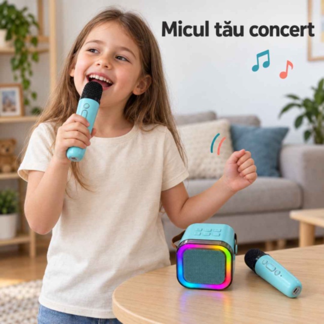 Set karaoke pentru copii cu boxă și două microfoane