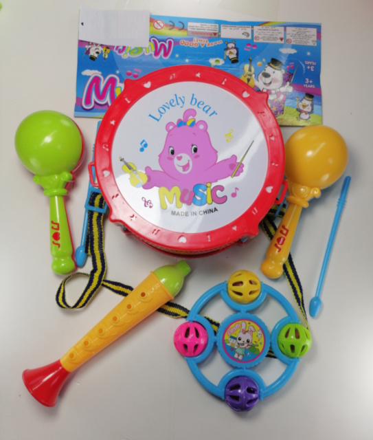 Набор Барабан с Трубой, Погремушкой и Маракасами