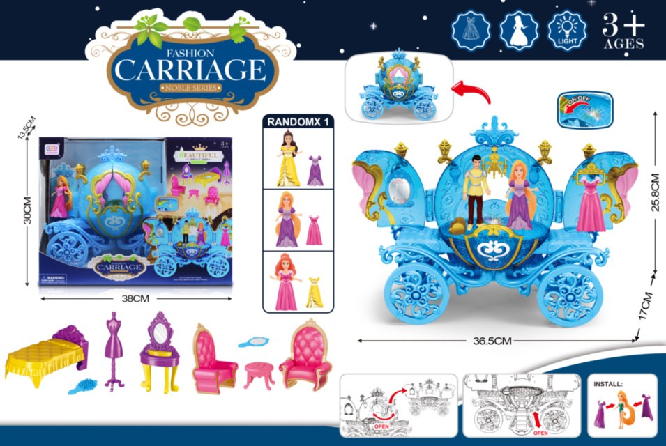 Caleașcă Muzicală cu Prinț, Prințesă și Piese de Mobilier