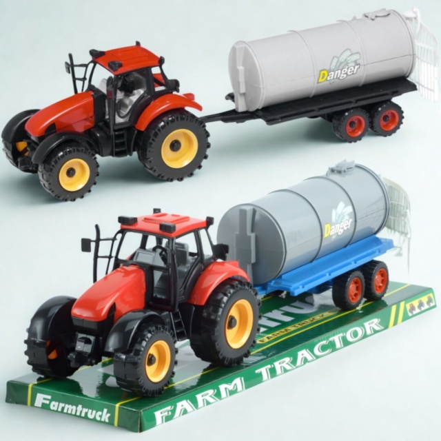 Tractor jucărie pentru copii cu remorcă cisternă (culoare aleatorie)