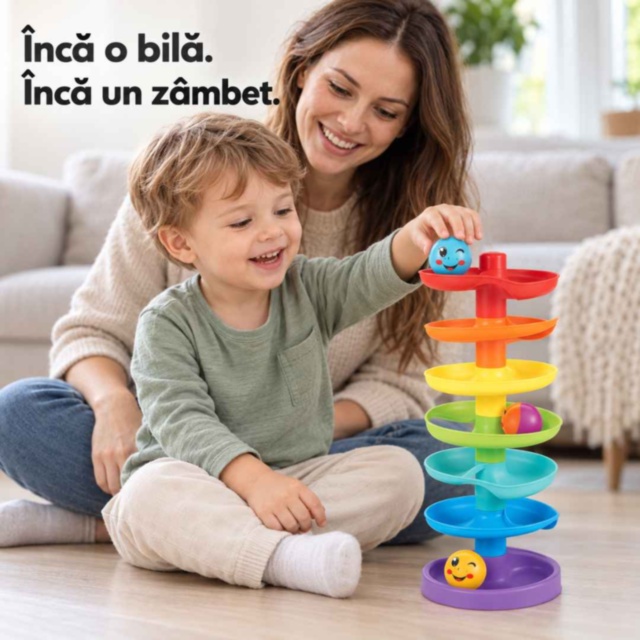 Turn cu piste spiralate și bile pentru copii