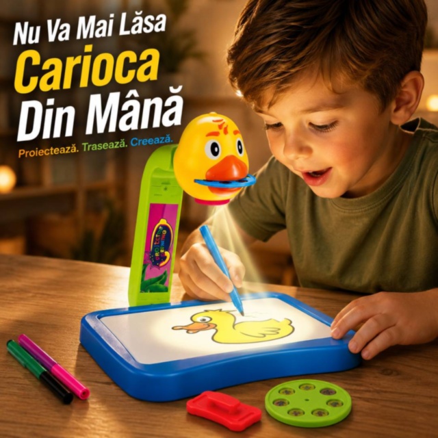 Proiector Rățușcă de Desenat cu Carioci și Șabloane
