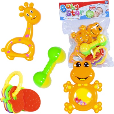 Set 4 Zornăitoare, Broscuță, Girafă, Inele Colorate și Maracas | image