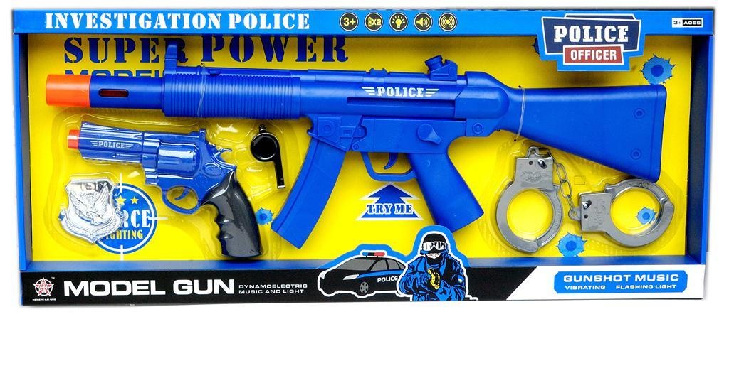 Set Polițist cu Pistol, Mitralieră, Cătușe, Sunete și Efecte Luminoase
