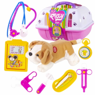 Cățel de Pluș cu Sunete Realiste, Cușcă de Transport și Trusa Veterinarului | image