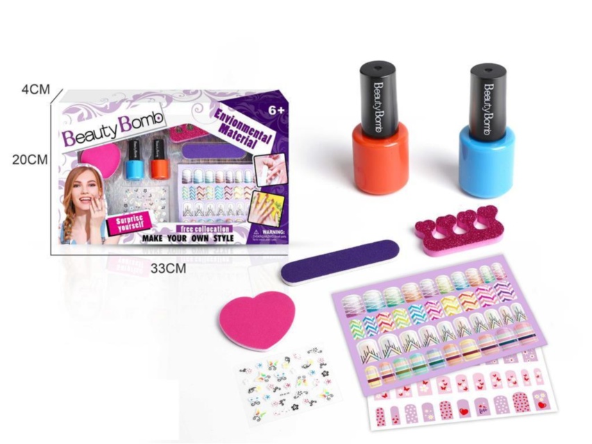Set de Manichiura cu Oje, Pile, Sclipici si Autocolante