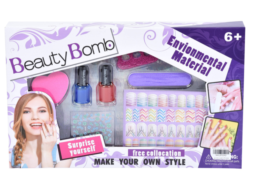 Set de Manichiura cu Oje, Pile, Sclipici si Autocolante