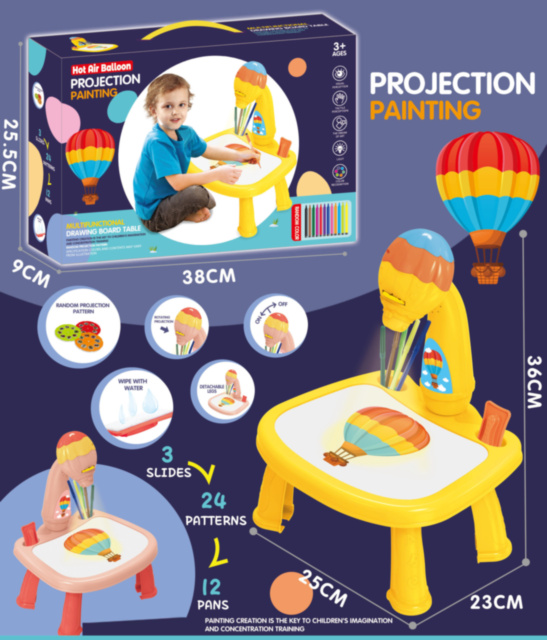 Masă de Desen cu Proiector de Lumini, 24 Șabloane, 12 Carioci