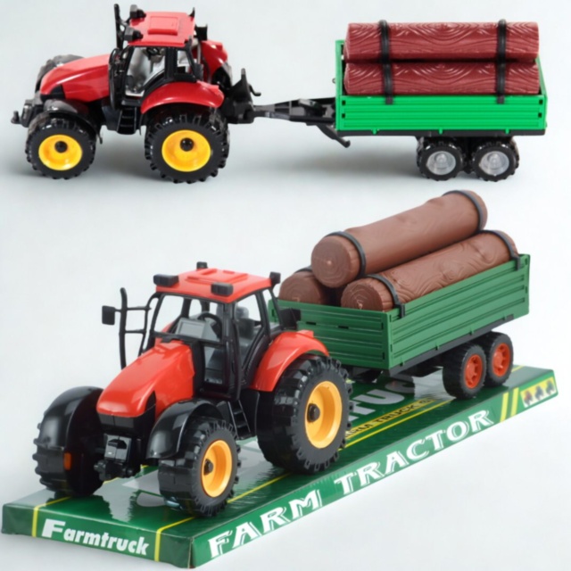 Tractor jucărie pentru copii cu remorcă pentru bușteni (culoare aleatorie)