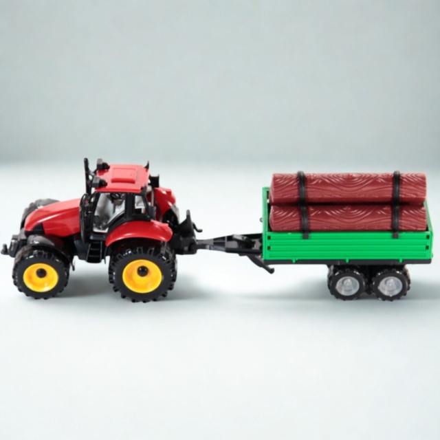 Tractor jucărie pentru copii cu remorcă pentru bușteni (culoare aleatorie)