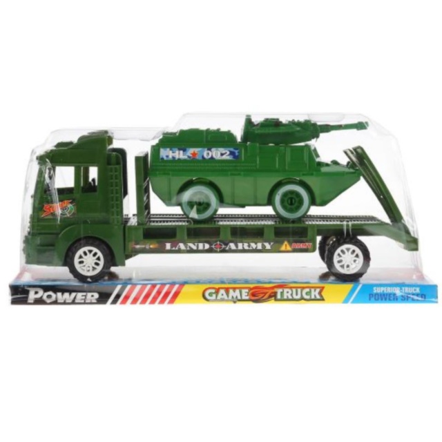 Camion militar transportor cu vehicul blindat copii