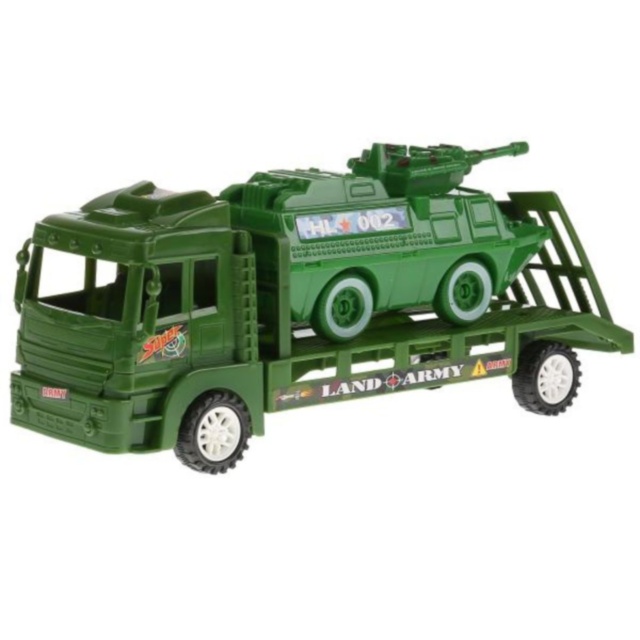 Camion militar transportor cu vehicul blindat copii