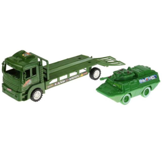 Camion militar transportor cu vehicul blindat copii