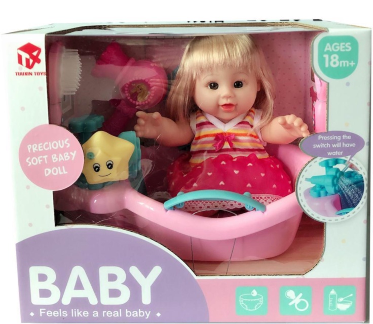 Păpușa cu 4 Sunete Realiste, Cădiță Funcțională și Accesorii de Coafură