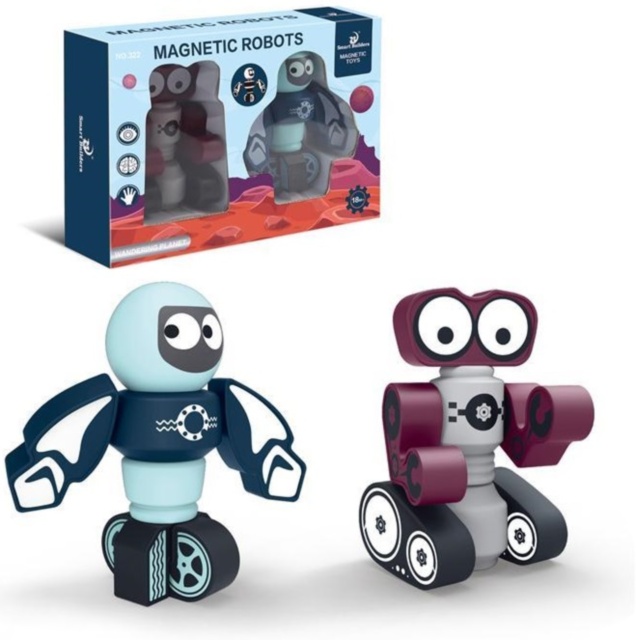 Set 2 Roboți Magnetici, Joc de Asociere și Imaginație din 14 Piese