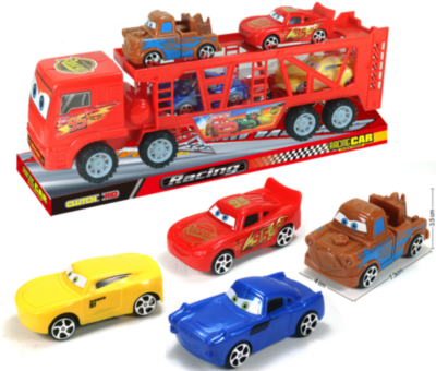 Trailerul Cars cu 4 Mașinuțe Fulger Mcqueen, 30cm | image