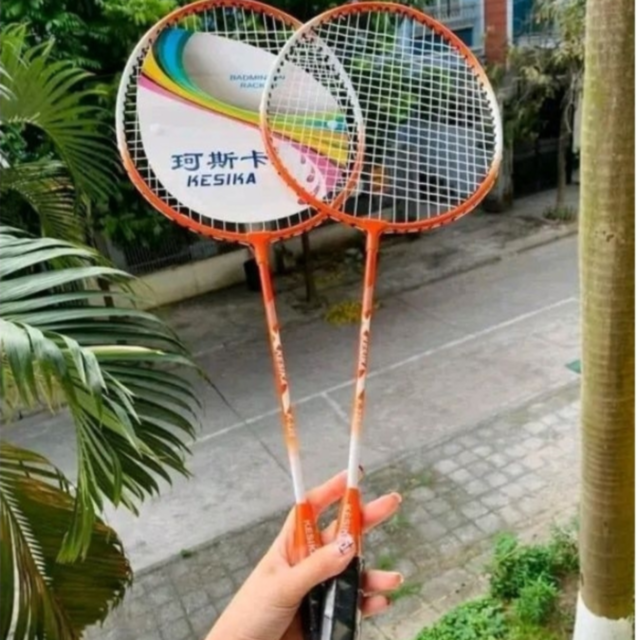 Set 2 Rachete Badminton Portocalii cu Geantă de Transport