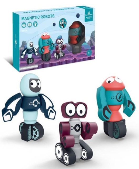 Set 3 Roboți Magnetici, Joc de Asociere și Imaginație din 15 Piese