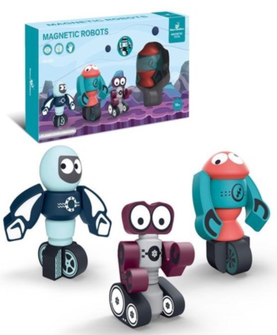 Set 3 Roboți Magnetici, Joc de Asociere și Imaginație din 15 Piese | image