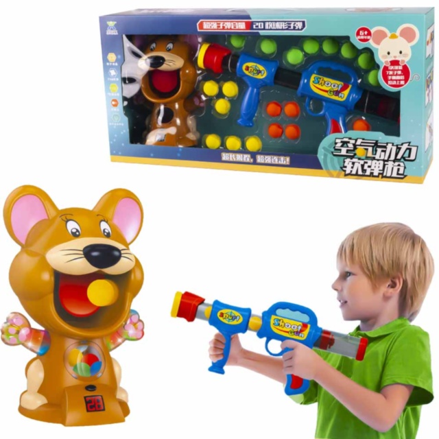 Pușca cu Aer Comprimat, 20 Bile din Burete si Țintă Șoricel cu Contor