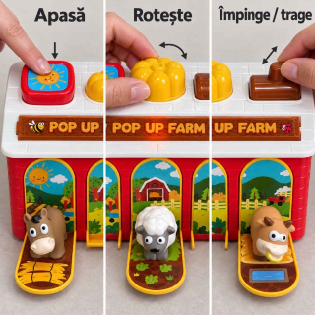 Fermă interactivă Pop Up cu animale, lumini și pian