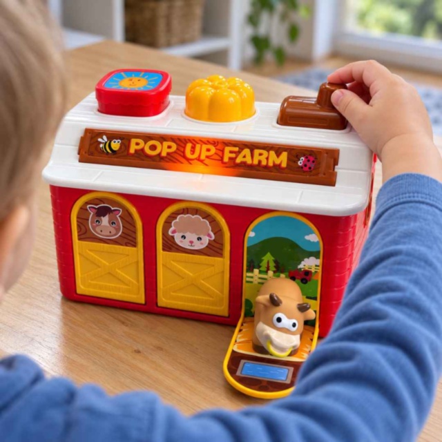 Fermă interactivă Pop Up cu animale, lumini și pian