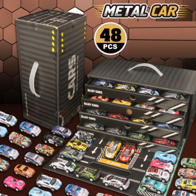 Set 48 Mașinuțe Metalice în Cutie Tip Container – Modele Variate