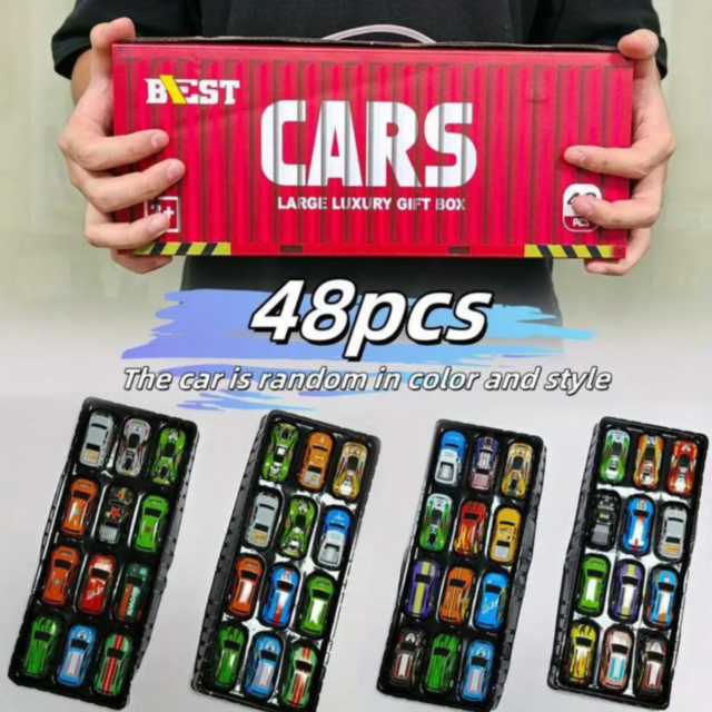 Set 48 Mașinuțe Metalice în Cutie Tip Container – Modele Variate