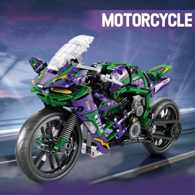 Set de construcție Motocicletă Racing Verde Violet cu 458 Piese